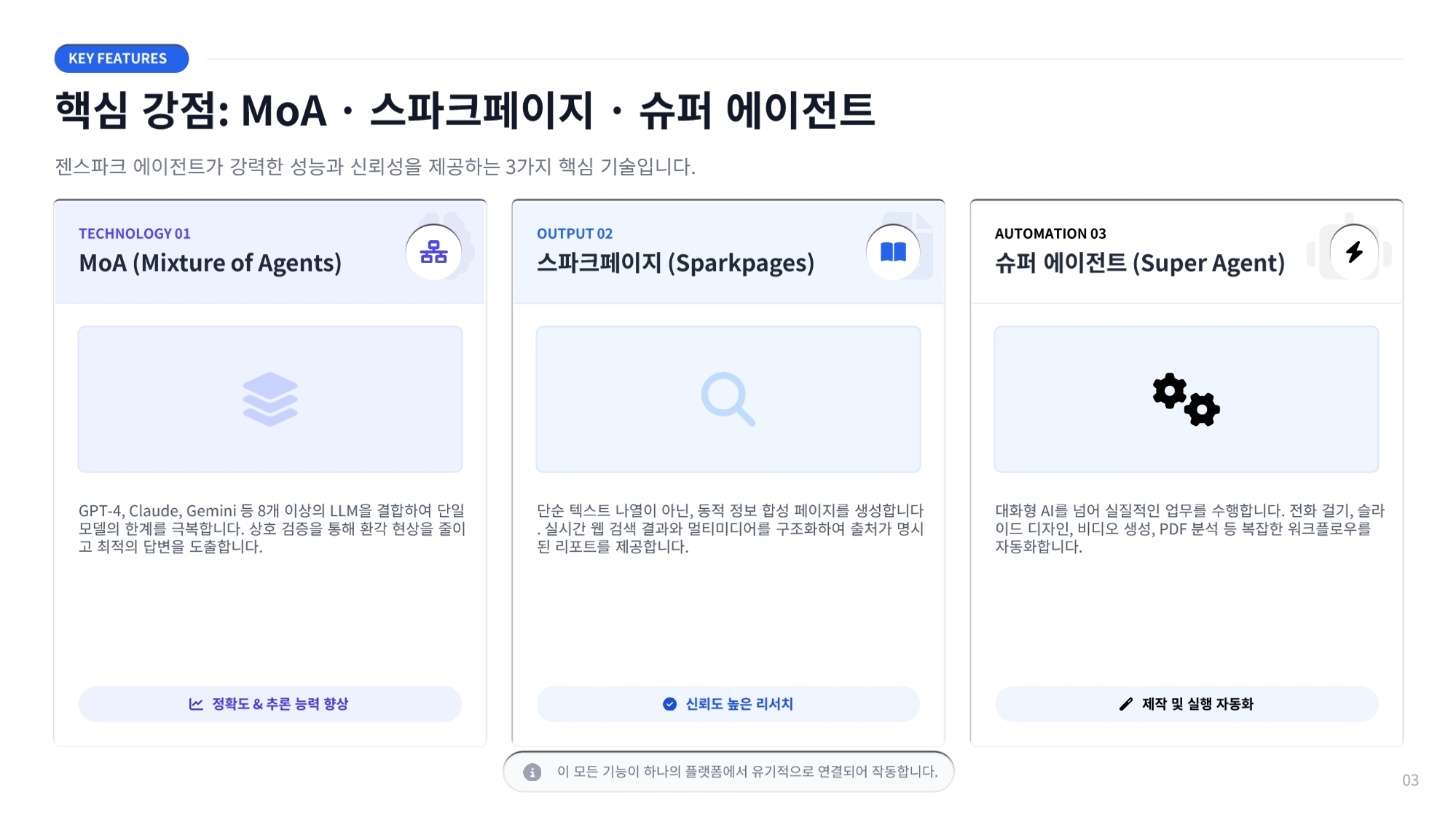 핵심 강점: MoA, 스파크페이지, 슈퍼 에이전트